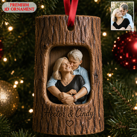 Any Photo Tree Trunk Couple Gift - Personalized Couple Premium 3D Ornament