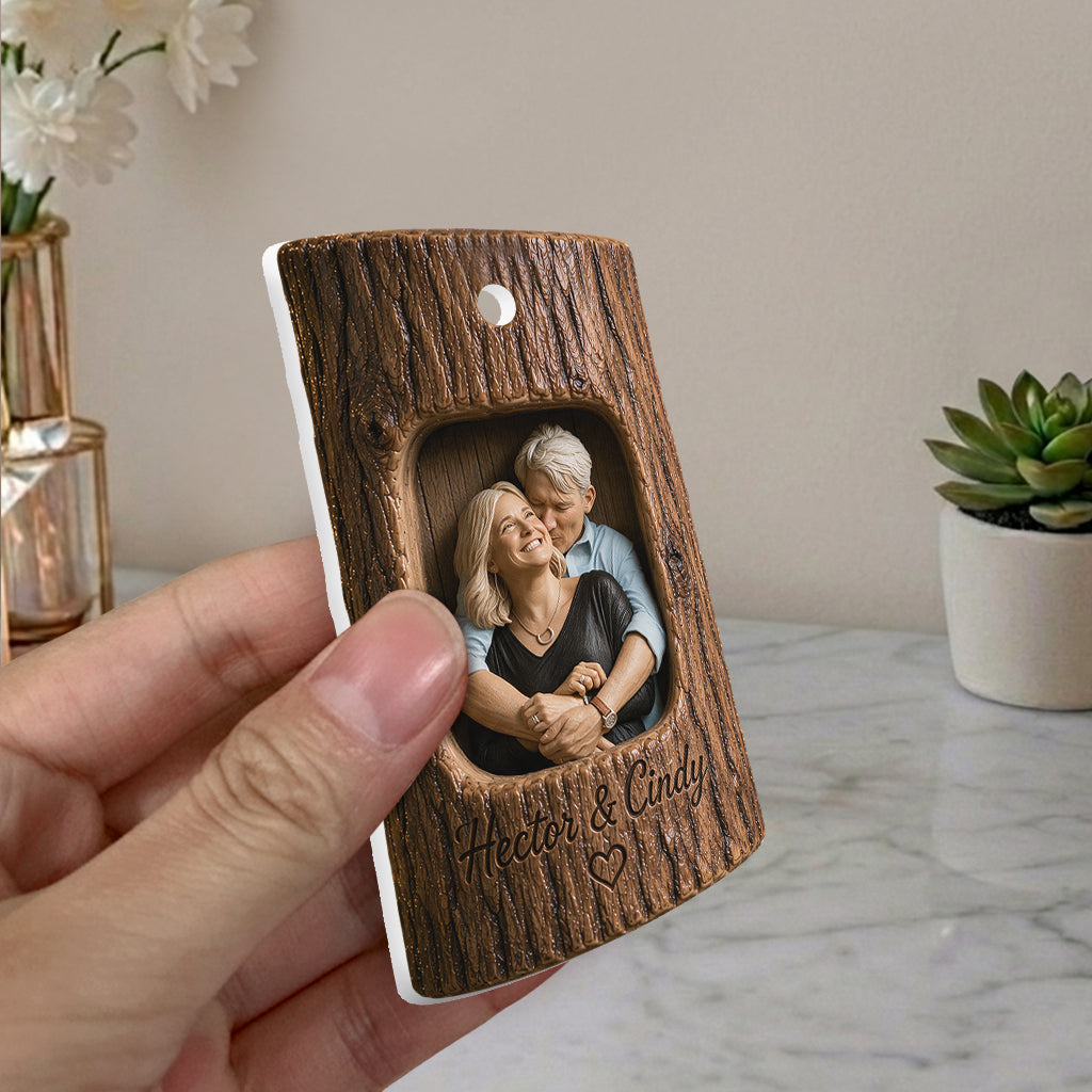 Any Photo Tree Trunk Couple Gift - Personalized Couple Premium 3D Ornament