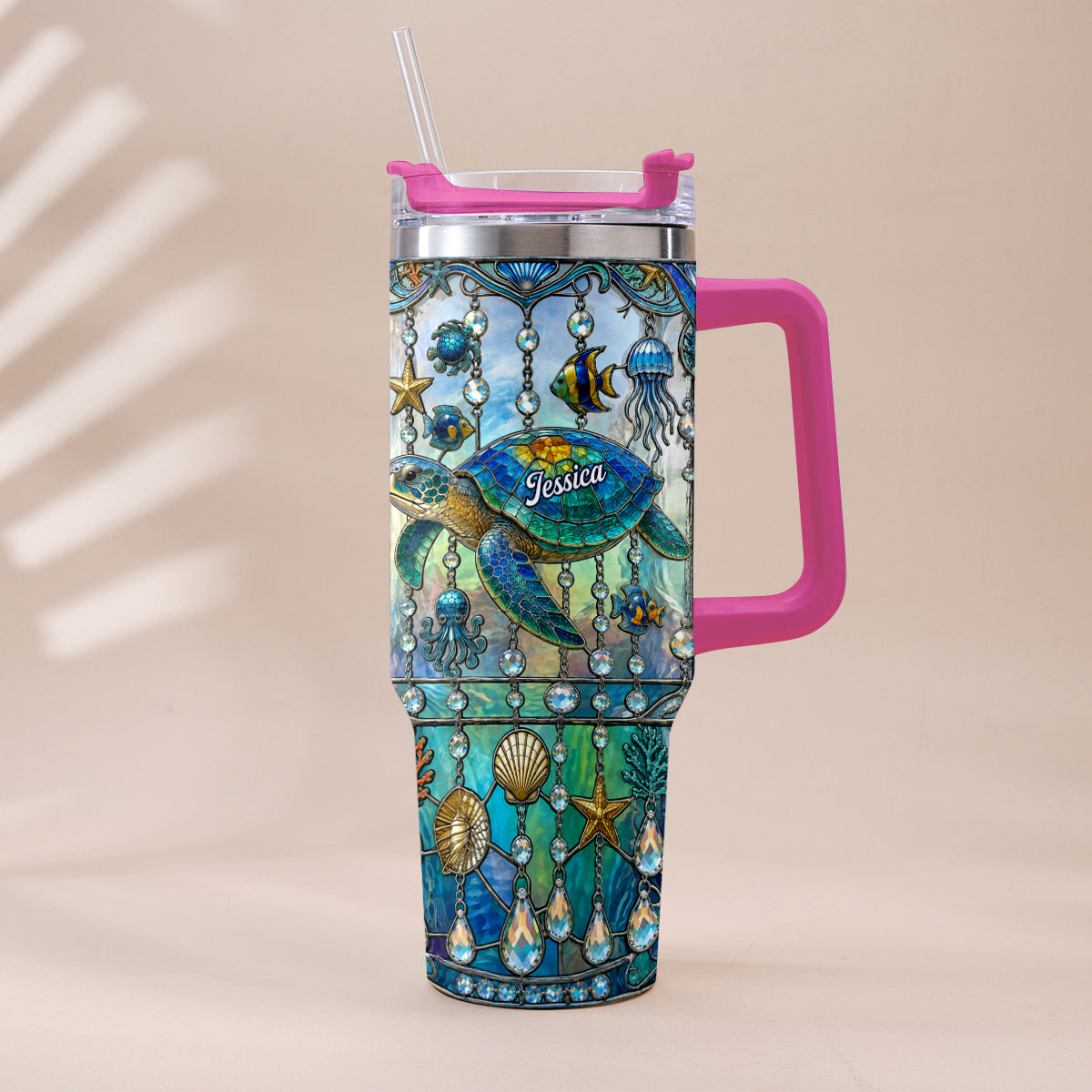 Ocean Turtle - Personalized Turtle Tumbler With Handle