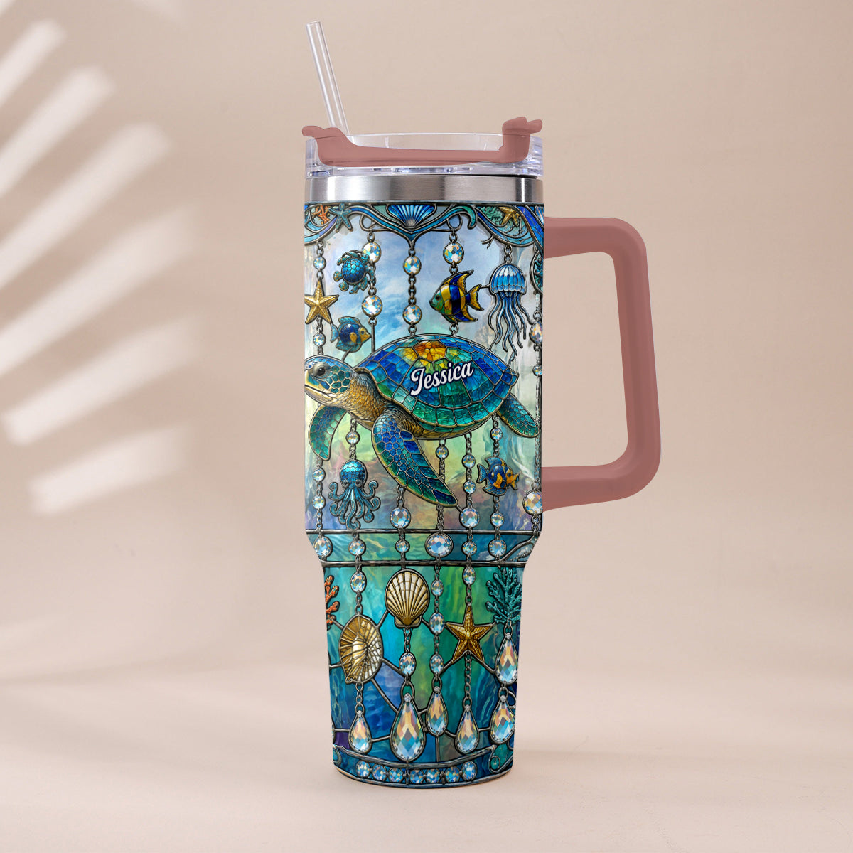 Ocean Turtle - Personalized Turtle Tumbler With Handle
