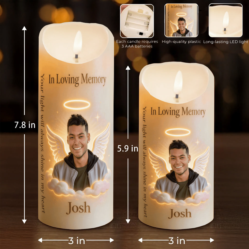 Ta lumière brillera toujours dans mon cœur - Bougie commémorative personnalisée sans flamme