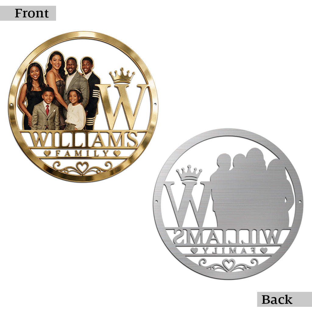 Custom Family Photo & Initial Gold Sign - Personalized Family Cut Metal Sign