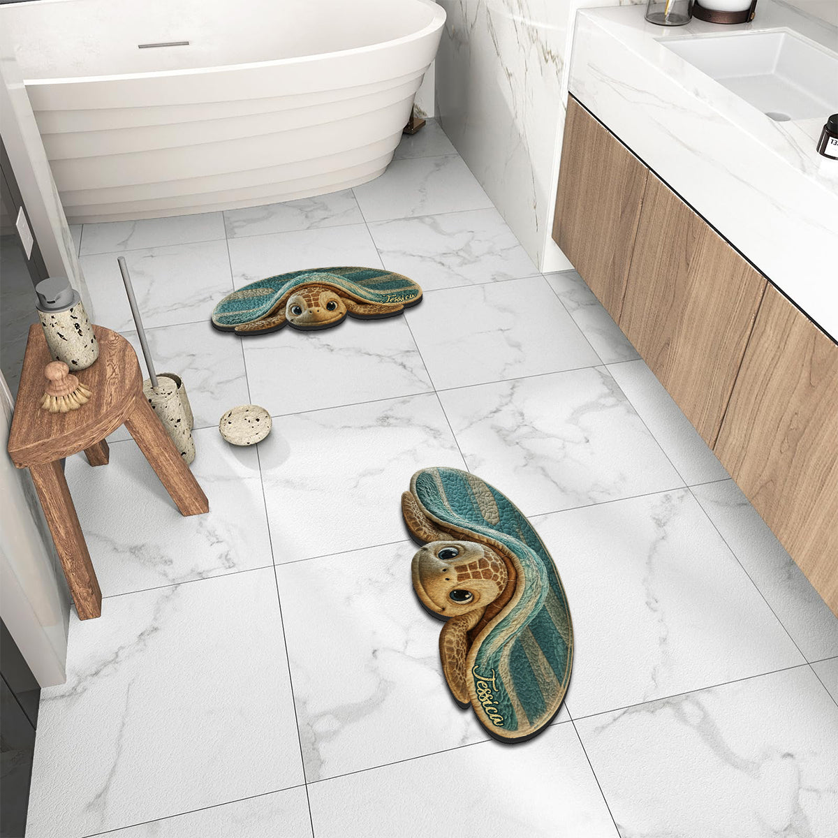 Tapis touffeté antidérapant personnalisé Love Turtle