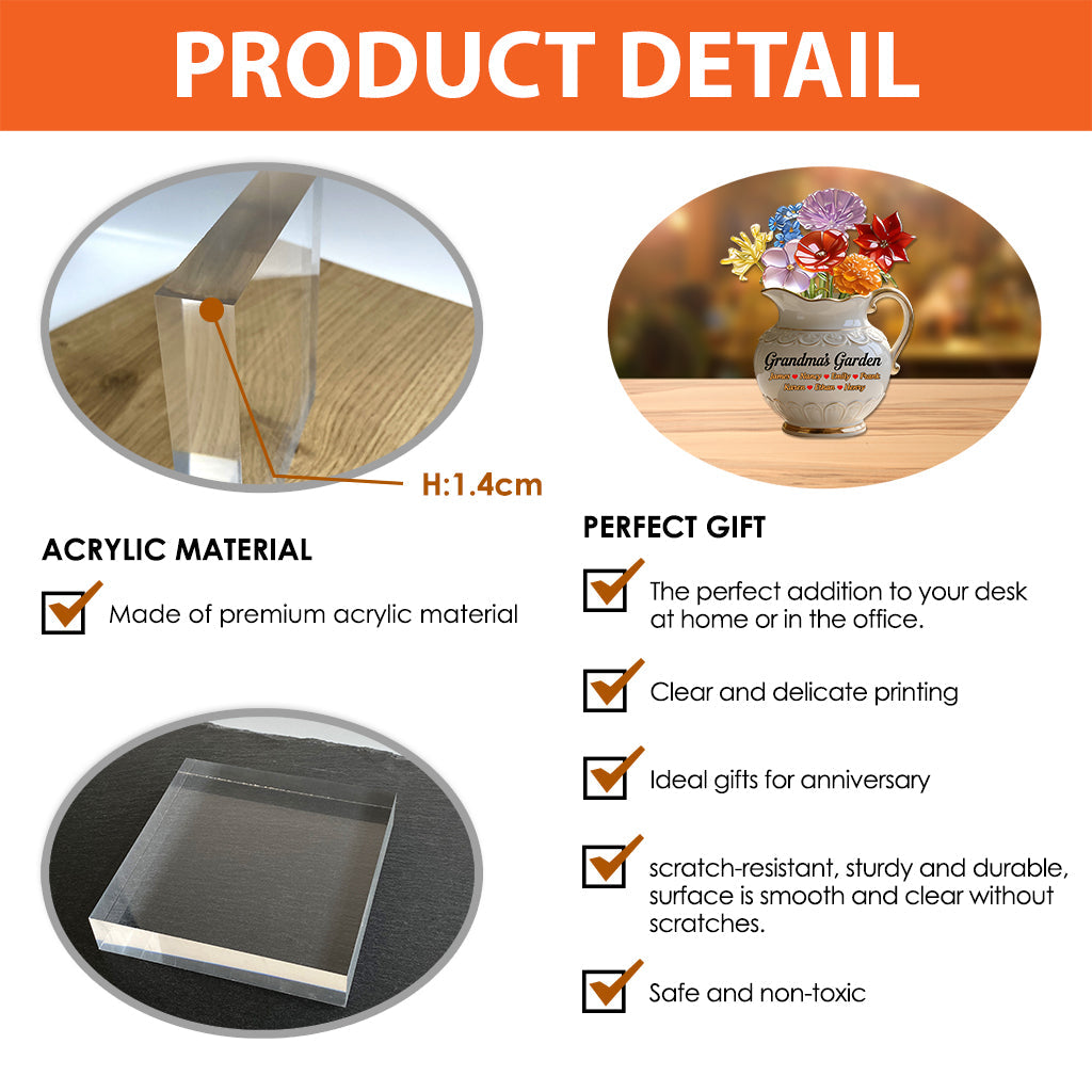 Le jardin de grand-mère - Plaque acrylique personnalisée en forme de grand-mère