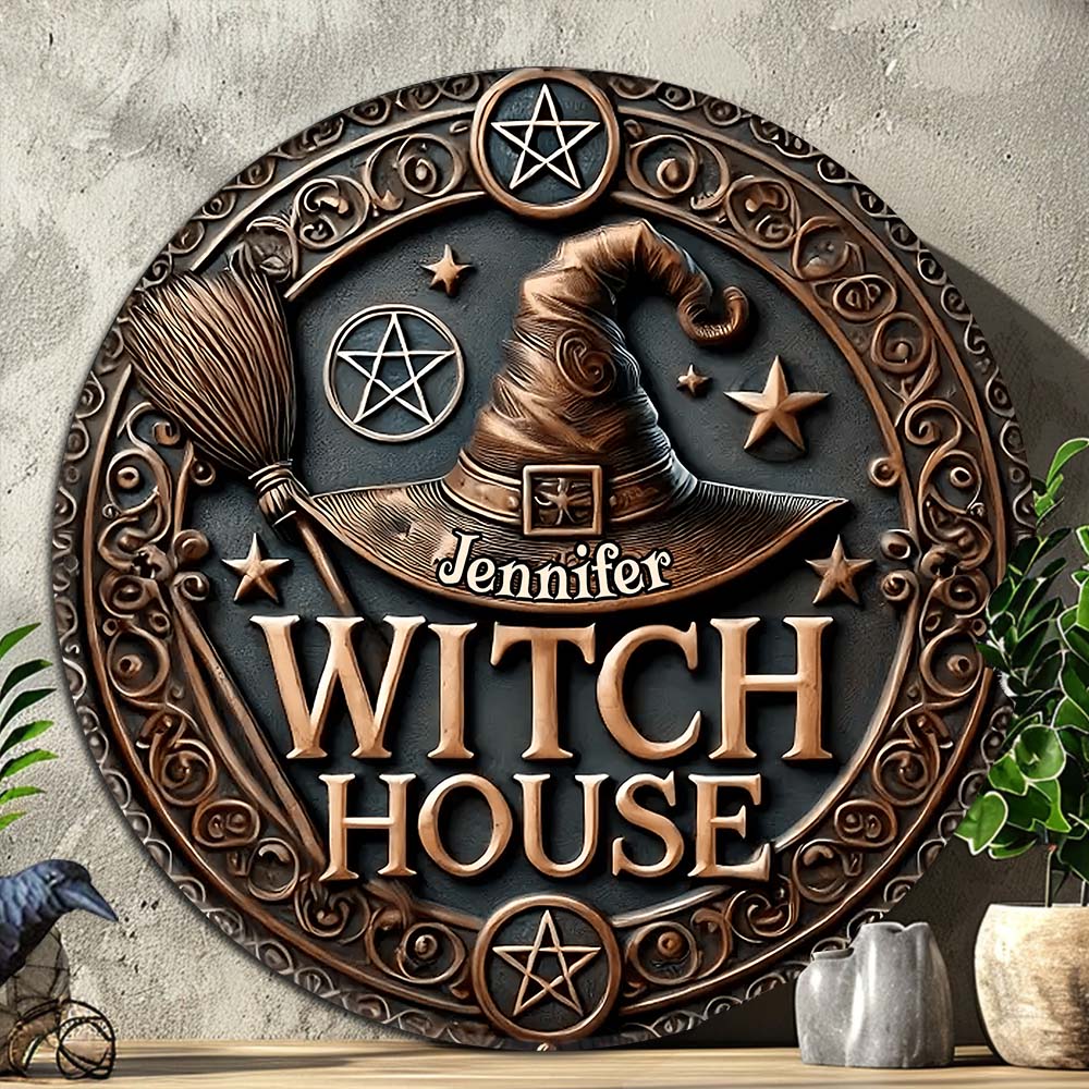 Witch House - Personalized Witch Round Metal Sign