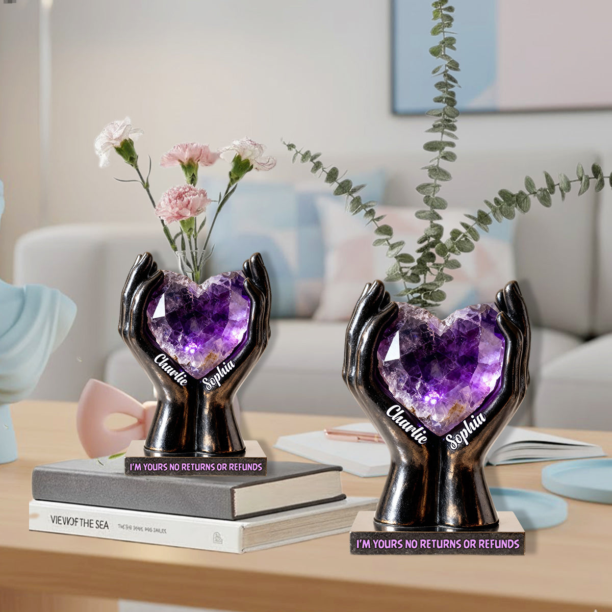 Jusqu'à ce que la mort nous sépare - Vase à fleurs en acrylique personnalisé pour couple, forme sur mesure