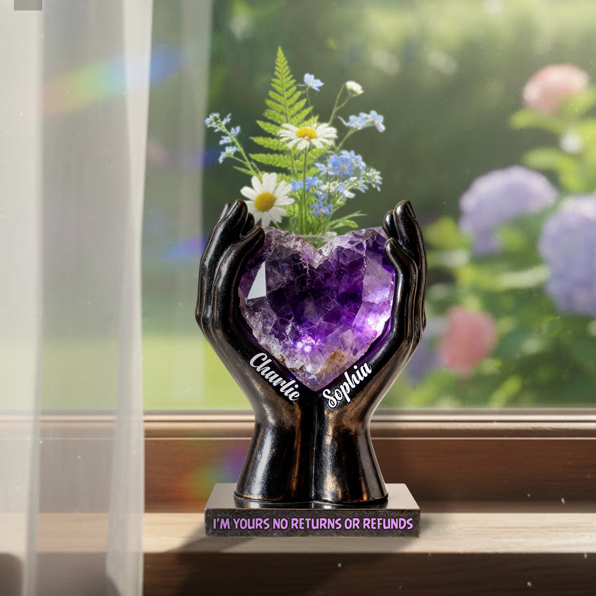 Jusqu'à ce que la mort nous sépare - Vase à fleurs en acrylique personnalisé pour couple, forme sur mesure