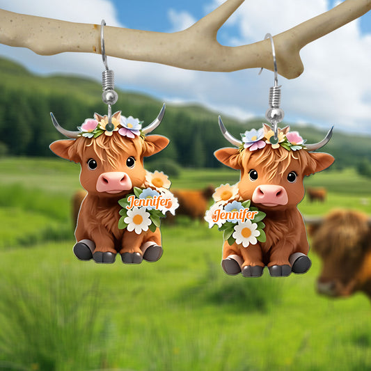 Une fille qui aime les vaches des Highlands - Boucles d'oreilles vache des Highlands personnalisées