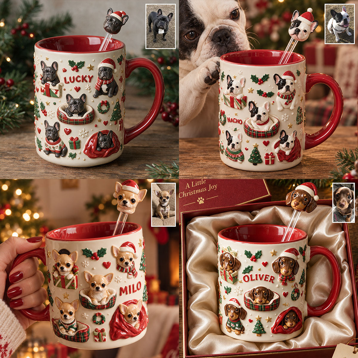 Christmas Time - Personalized Dog Set Accent Mug with Acrylic Stirrers