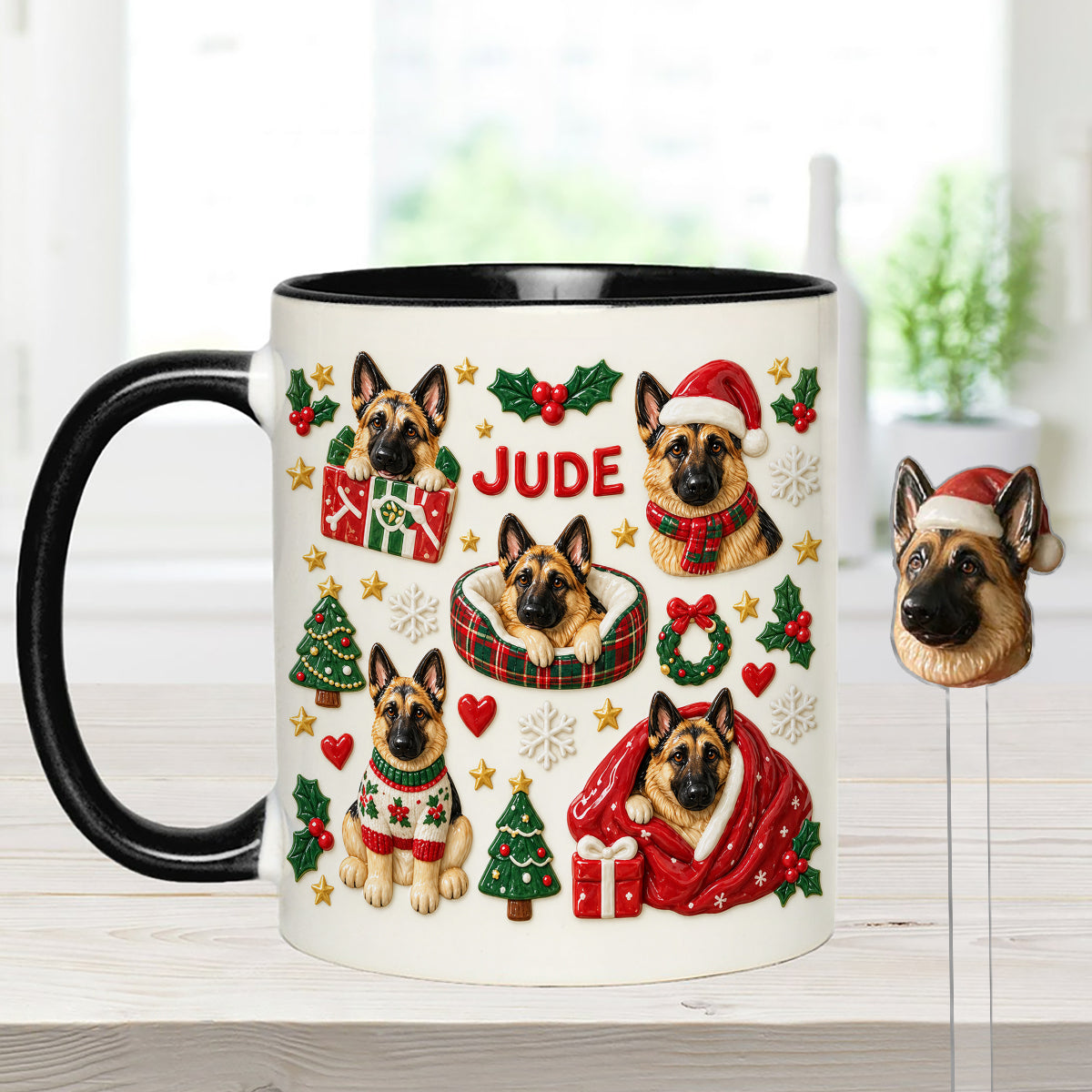Christmas Time - Personalized Dog Set Accent Mug with Acrylic Stirrers