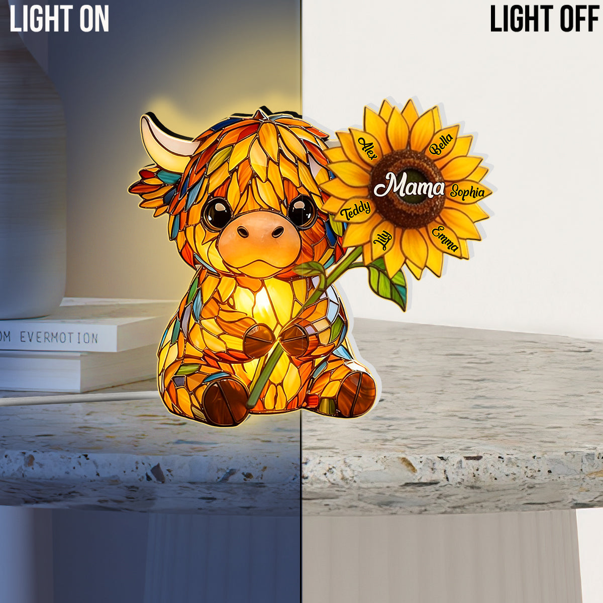 Mama Highland Cow - Personalized Highland Cow Acrylic LED Night Light