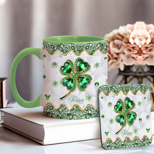 Mug personnalisé à motif trèfle à quatre feuilles porte-bonheur pour la Saint-Patrick