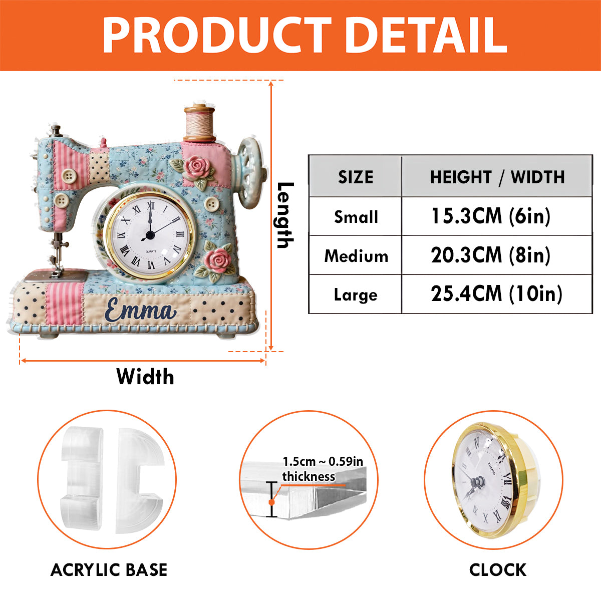 J'adore coudre - Plaque horloge acrylique personnalisée sur le thème de la couture