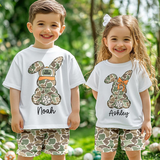 Chasseur d'œufs - T-shirt et short personnalisés pour enfant