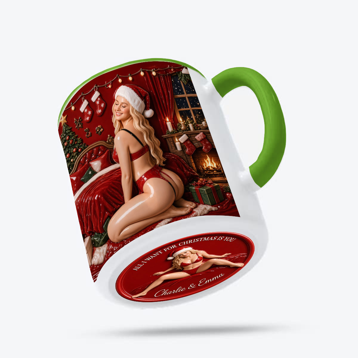 All I Want For Christmas Is You - Personalized Spicy Couple Bottom Printed Accent Mug