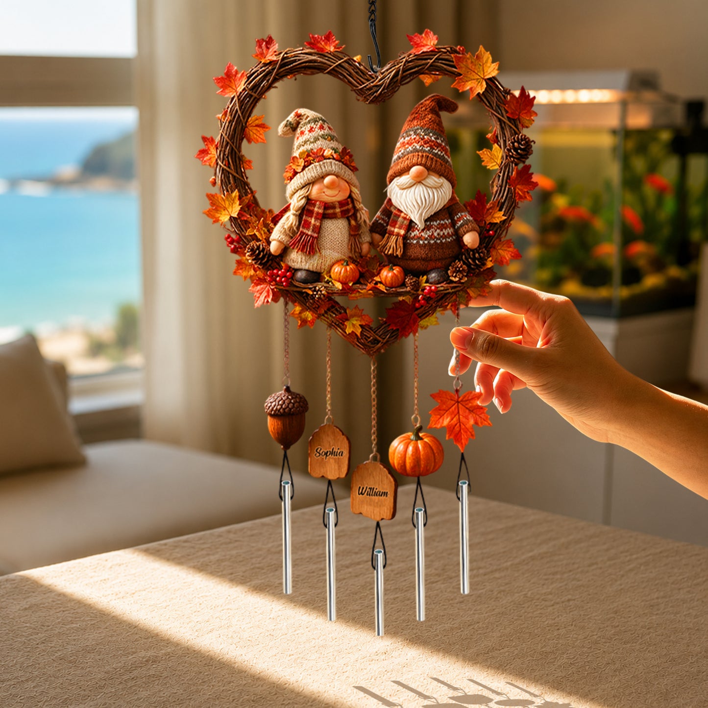 Autumn Season - Personalized Couple Wind Chime With Charm