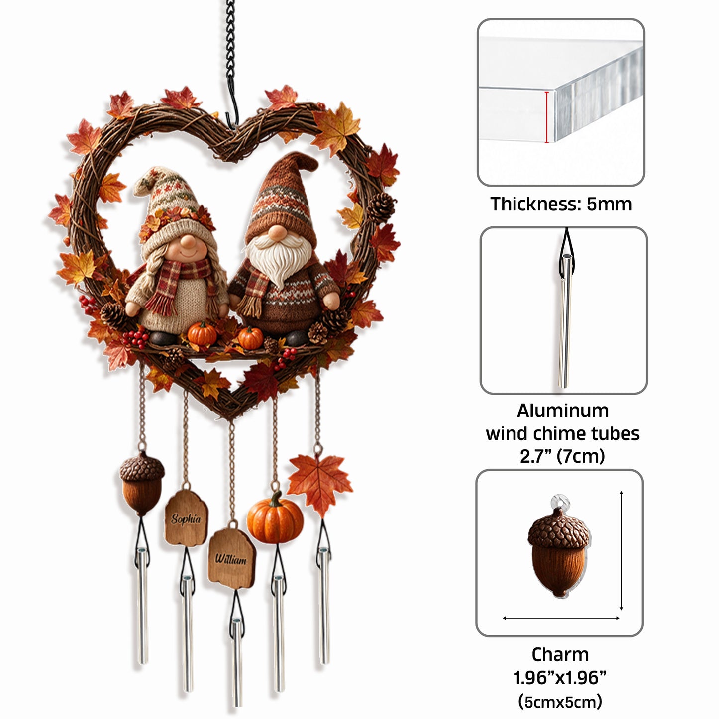 Autumn Season - Personalized Couple Wind Chime With Charm