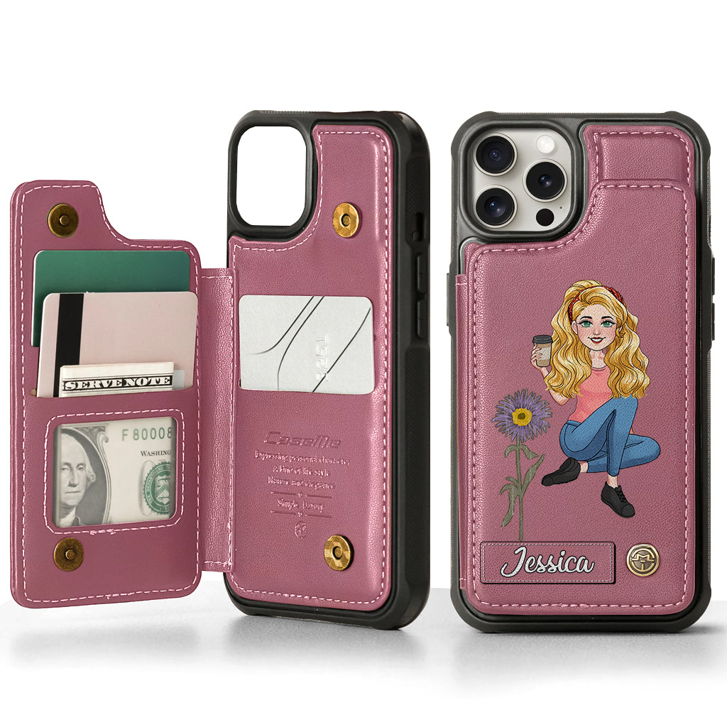 Cadeau pour le mois d'anniversaire d'une amie - Étui portefeuille personnalisé pour téléphone
