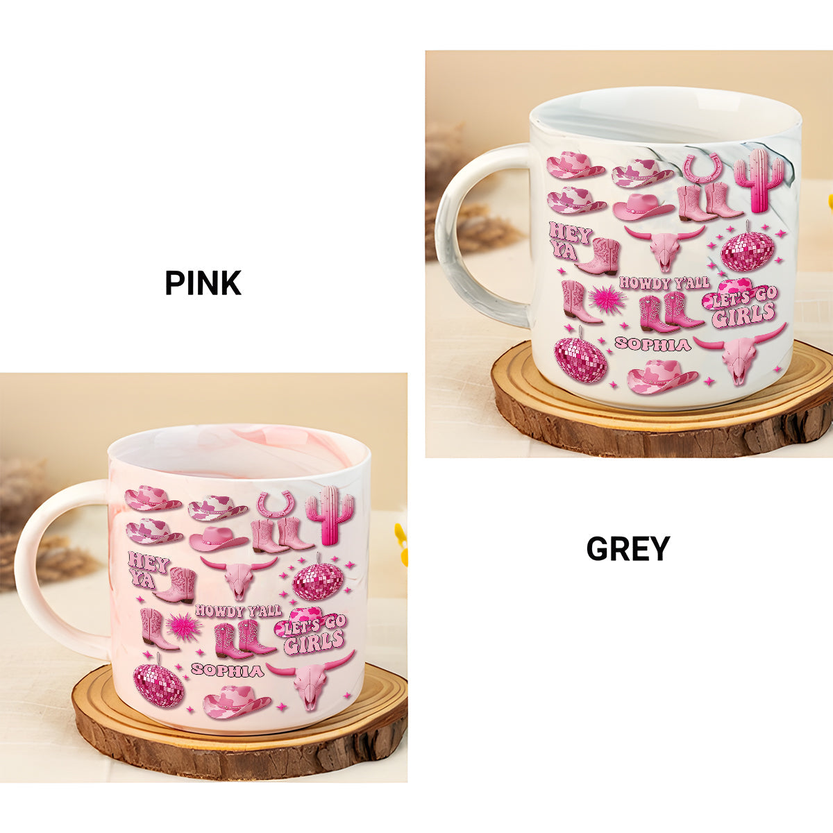 Mug marbré personnalisé « Cowgirl rose »