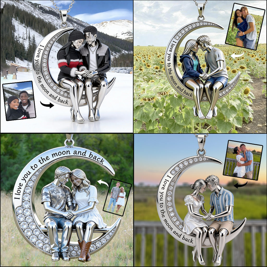 Je t'aime jusqu'à la lune et retour - Collier pendentif en métal personnalisé pour couple