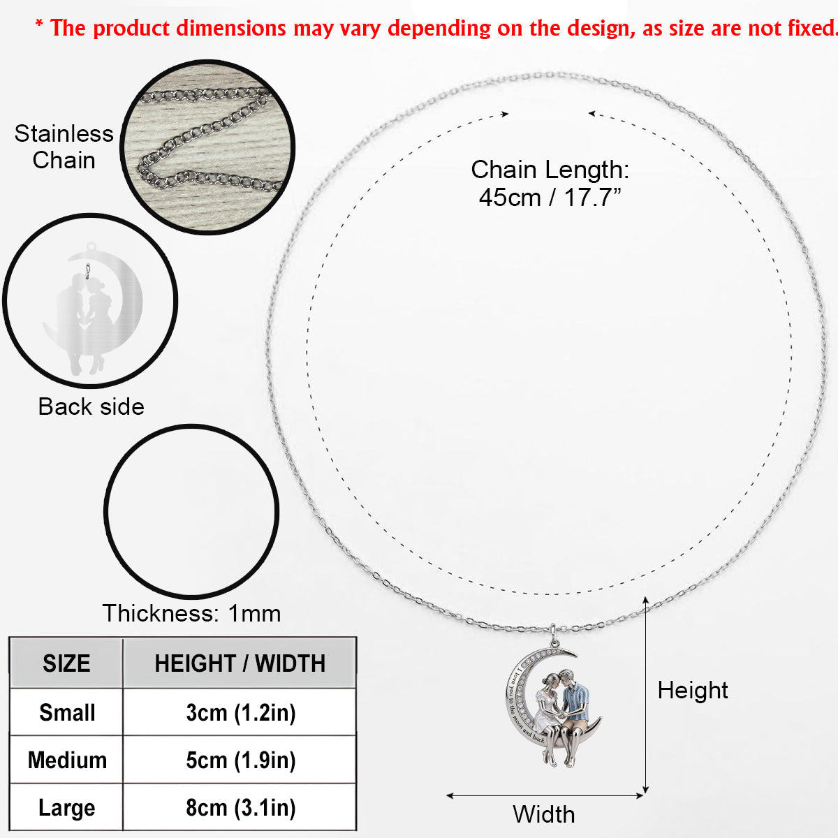 Je t'aime jusqu'à la lune et retour - Collier pendentif en métal personnalisé pour couple