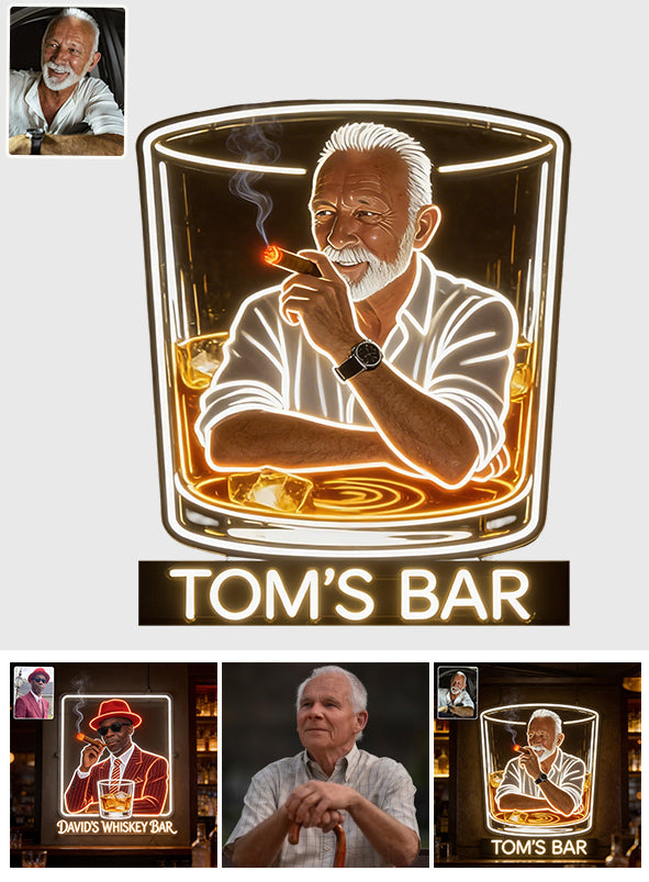 Whiskey & Cigare - Enseigne en Acrylique LED Personnalisée