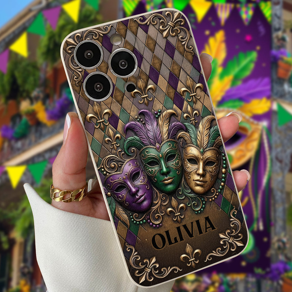 Mardi Gras Fleur de Lis - Personalized Mardi Gras Leather Phone Case