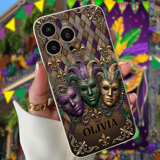 Mardi Gras Fleur de Lis - Étui de téléphone en cuir personnalisé Mardi Gras
