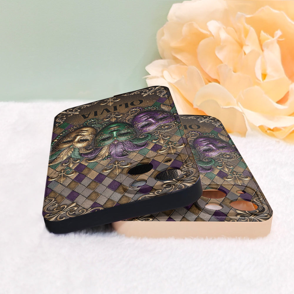 Mardi Gras Fleur de Lis - Personalized Mardi Gras Leather Phone Case