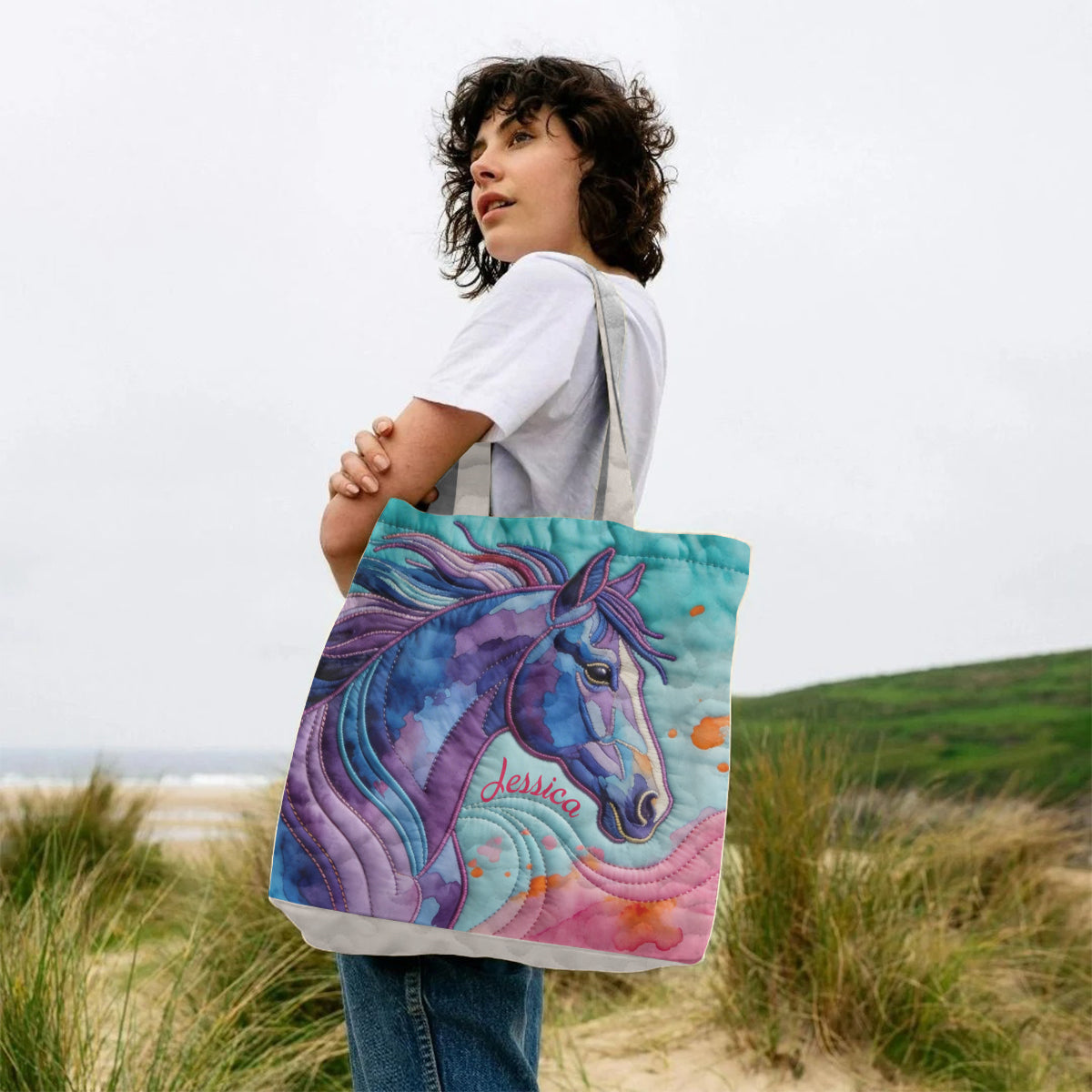 Colorful Horse - Personalized Horse Quilted Tote Bag