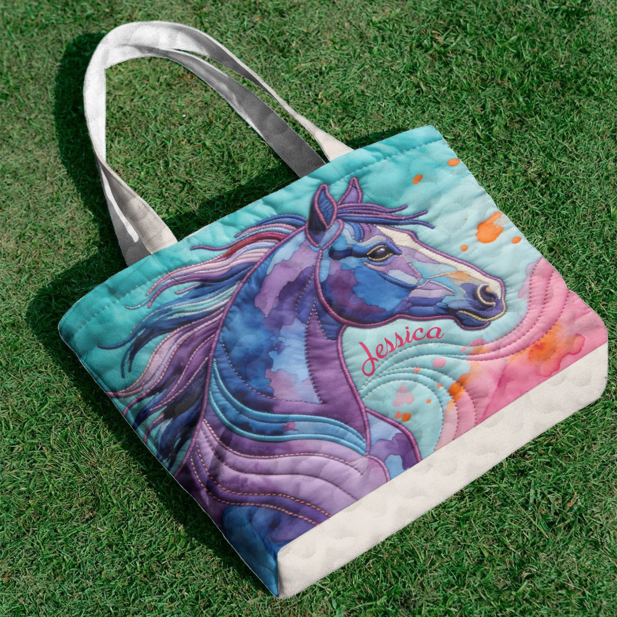 Colorful Horse - Personalized Horse Quilted Tote Bag