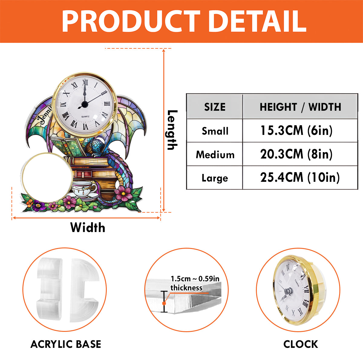 Mystical Dragon Book - Personalized Dragon Acrylic Clock Plaque