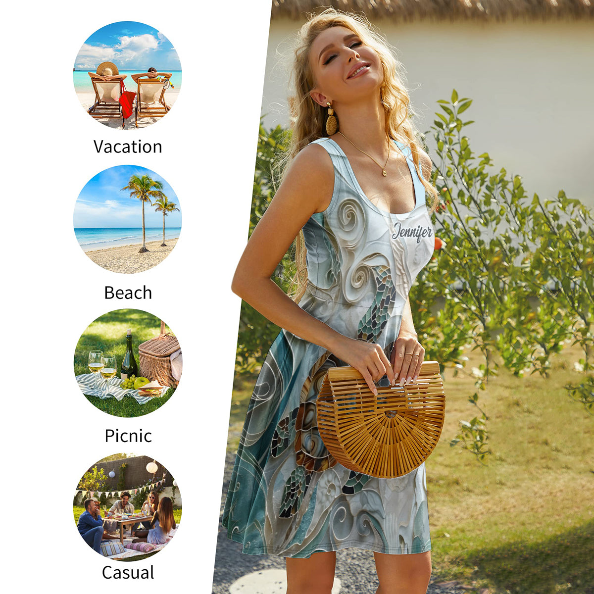 Salty Lil' Beach - Personalized Turtle Sleeveless Dress