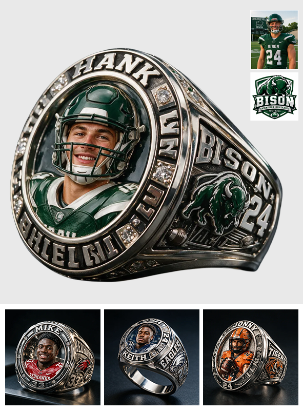 The MVP Ring, Champion Ring - Personalized Football Signet Ring