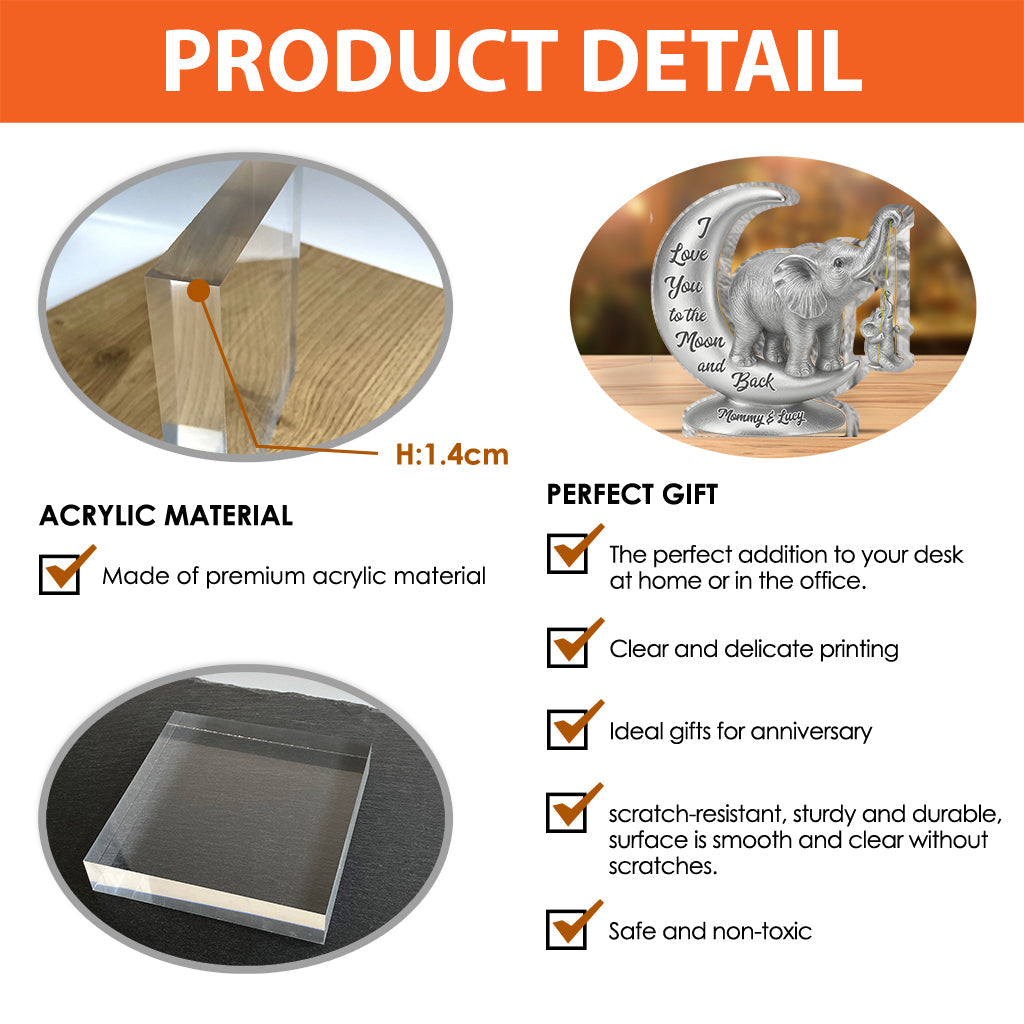 Grand-mère maman éléphant - Plaque acrylique personnalisée pour fille