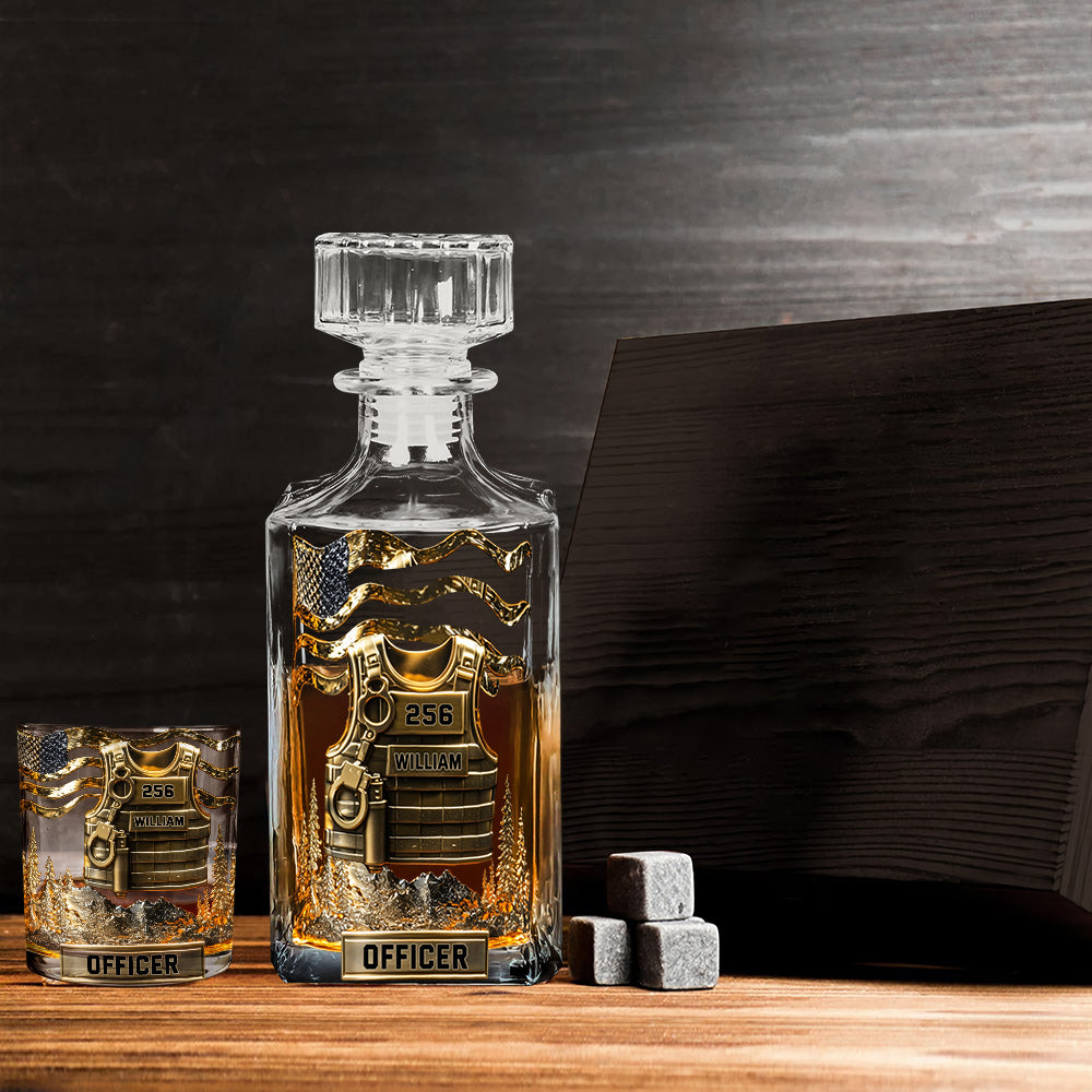 Servir et protéger - Coffret carafe à whisky personnalisée pour policier