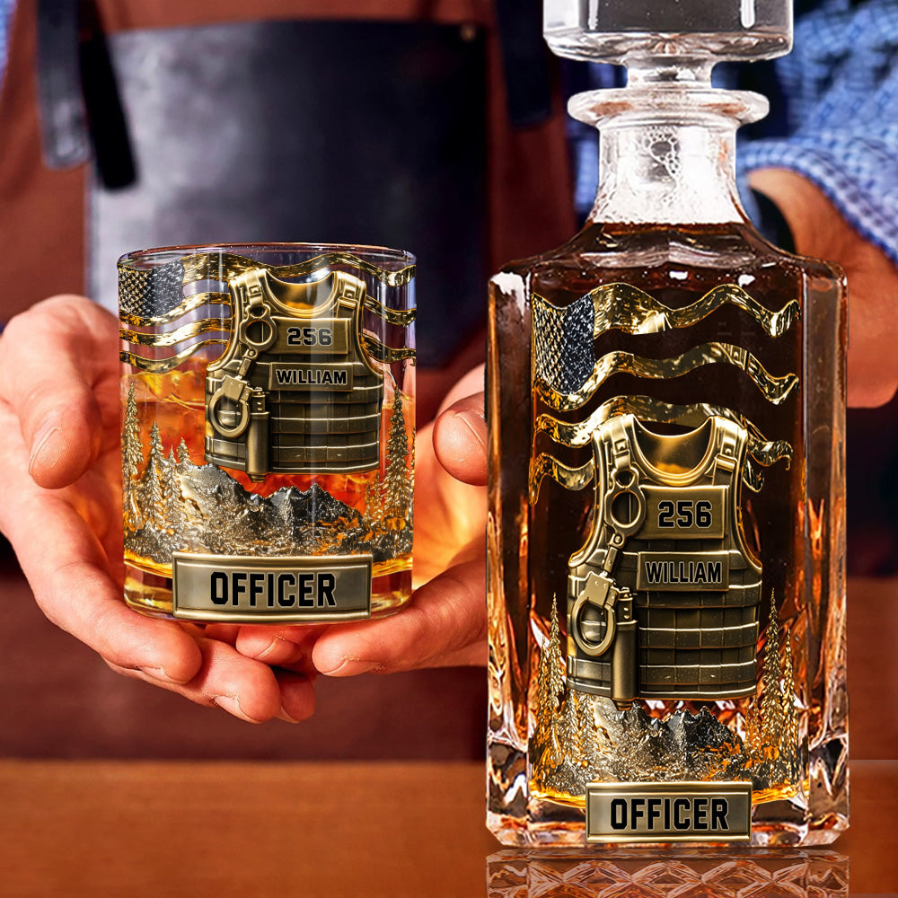Servir et protéger - Coffret carafe à whisky personnalisée pour policier