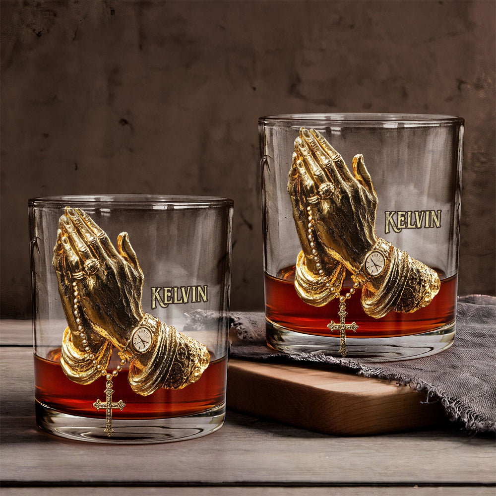 Praying Hands - Personalized Christian Whiskey Glass