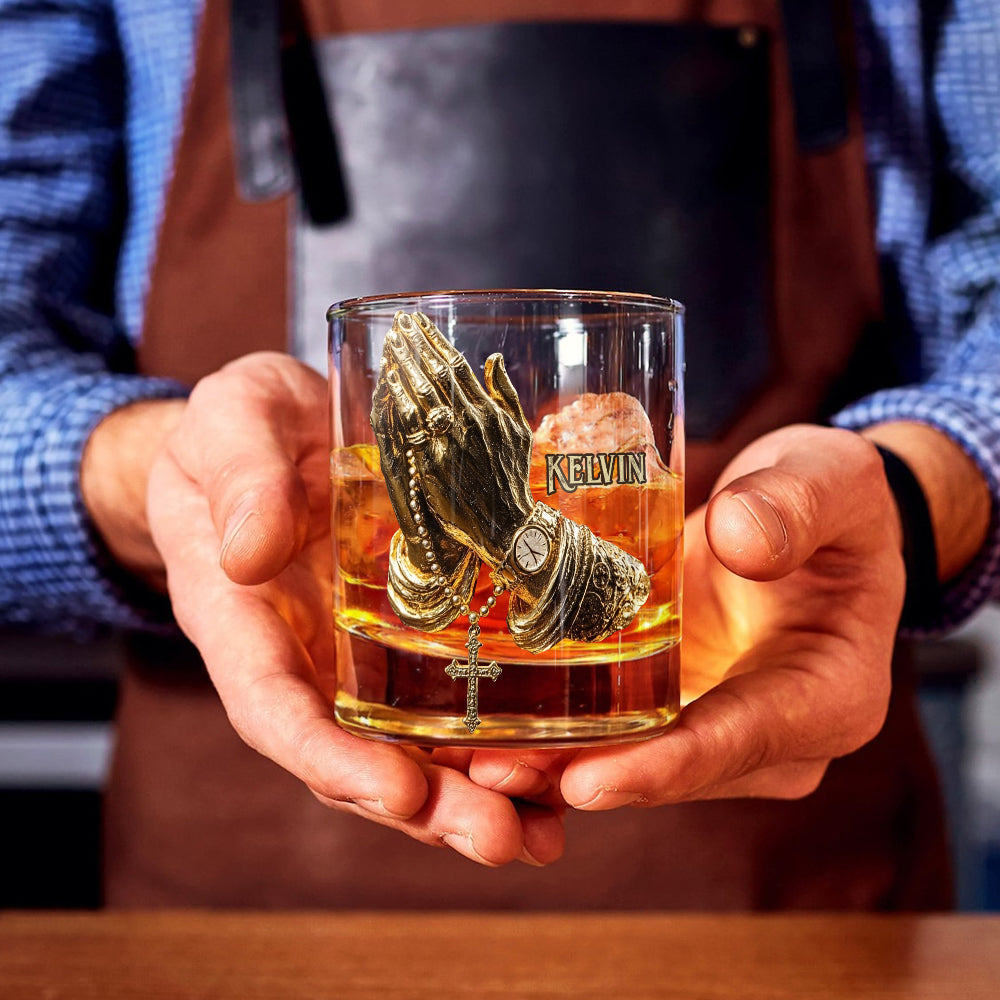 Praying Hands - Personalized Christian Whiskey Glass