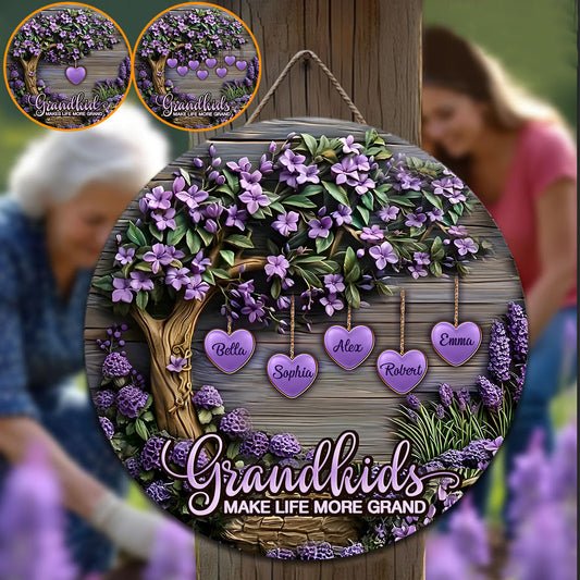 Grandkids Make Life More Grand - Personalized Grandma Round Wood Sign