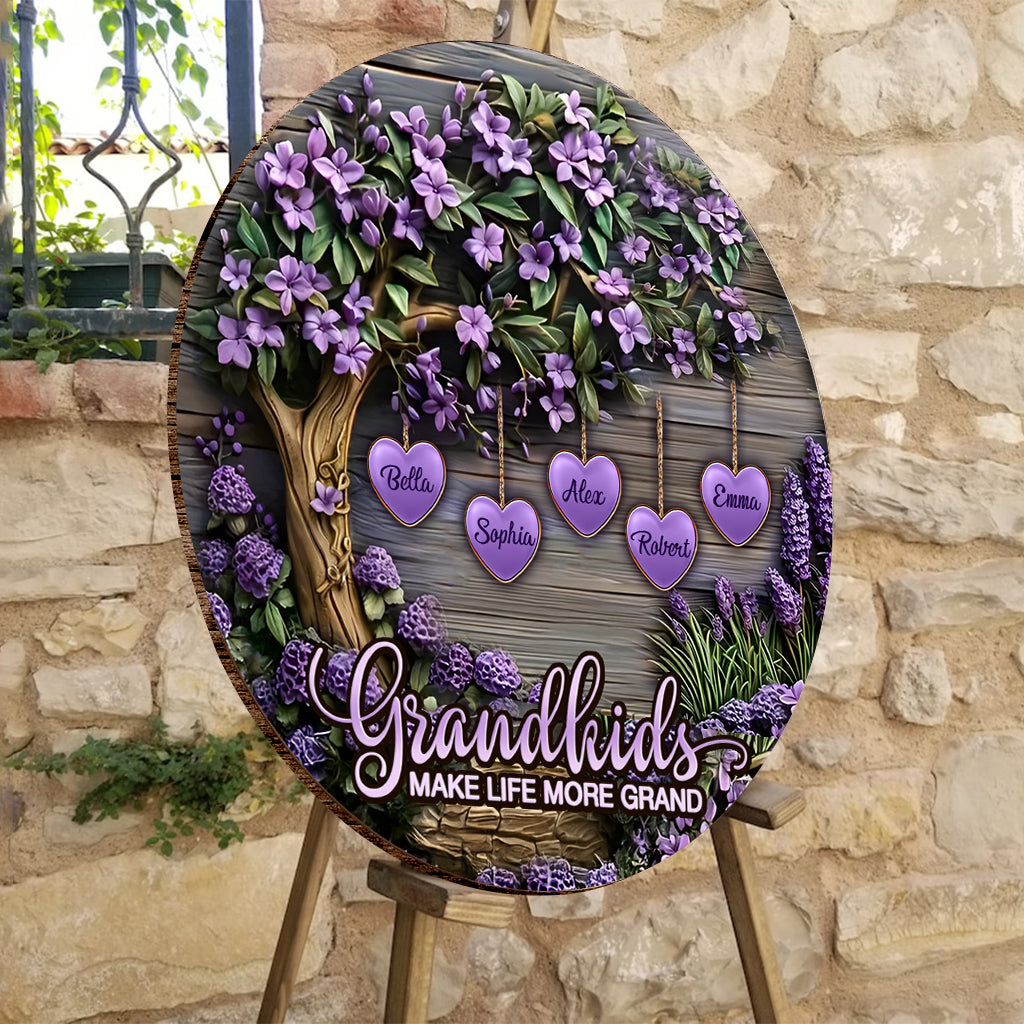 Les petits-enfants rendent la vie plus belle - Panneau rond en bois personnalisé pour grand-mère