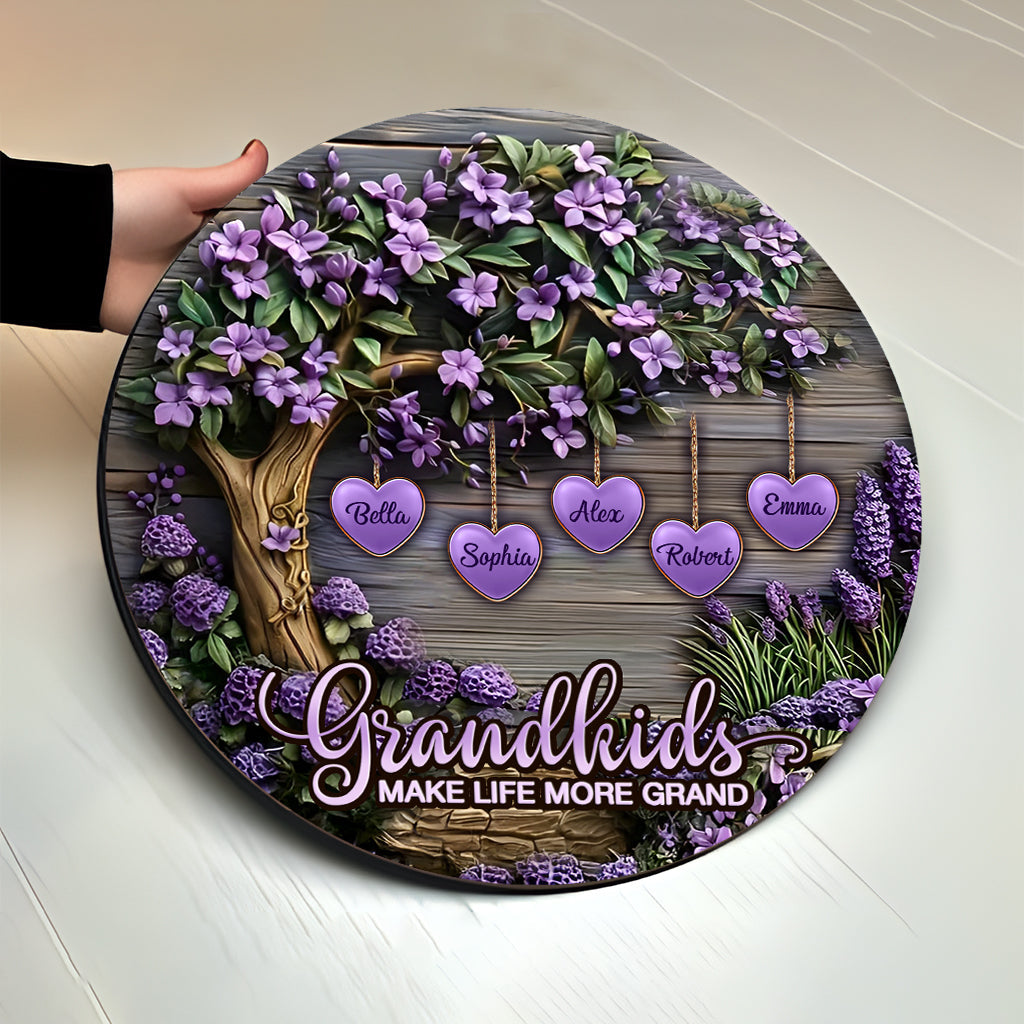 Les petits-enfants rendent la vie plus belle - Panneau rond en bois personnalisé pour grand-mère