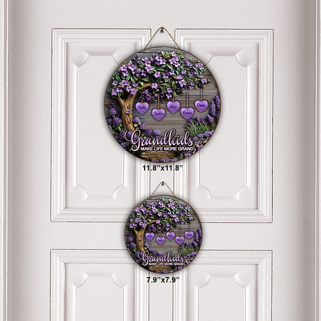Les petits-enfants rendent la vie plus belle - Panneau rond en bois personnalisé pour grand-mère