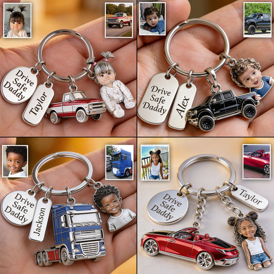 Conduisez prudemment Papa - Porte-clés personnalisé premium avec charms
