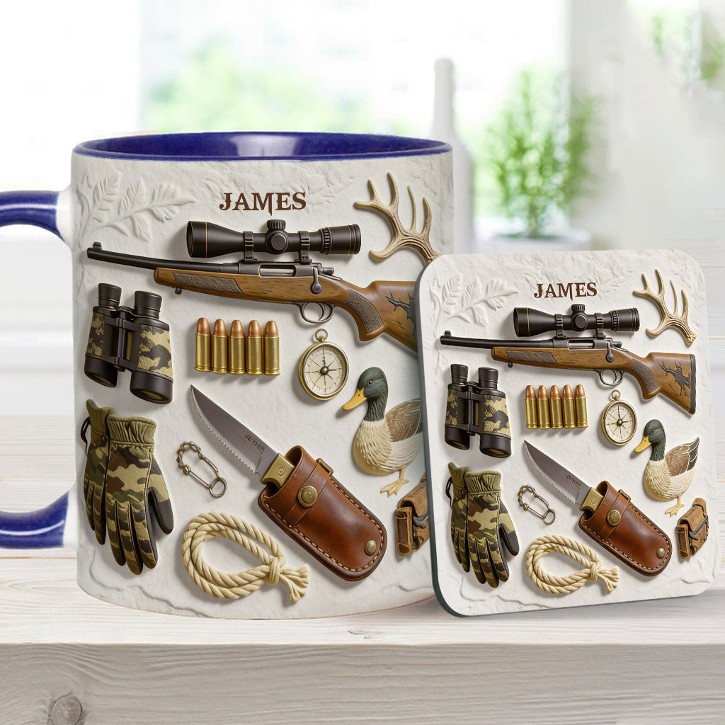 J'adore la chasse - Mug et sous-verre personnalisés sur le thème de la chasse