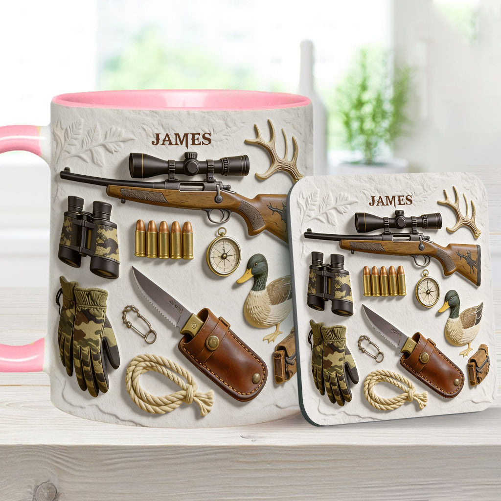 J'adore la chasse - Mug et sous-verre personnalisés sur le thème de la chasse