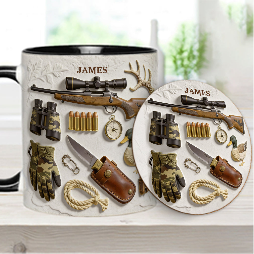 J'adore la chasse - Mug et sous-verre personnalisés sur le thème de la chasse
