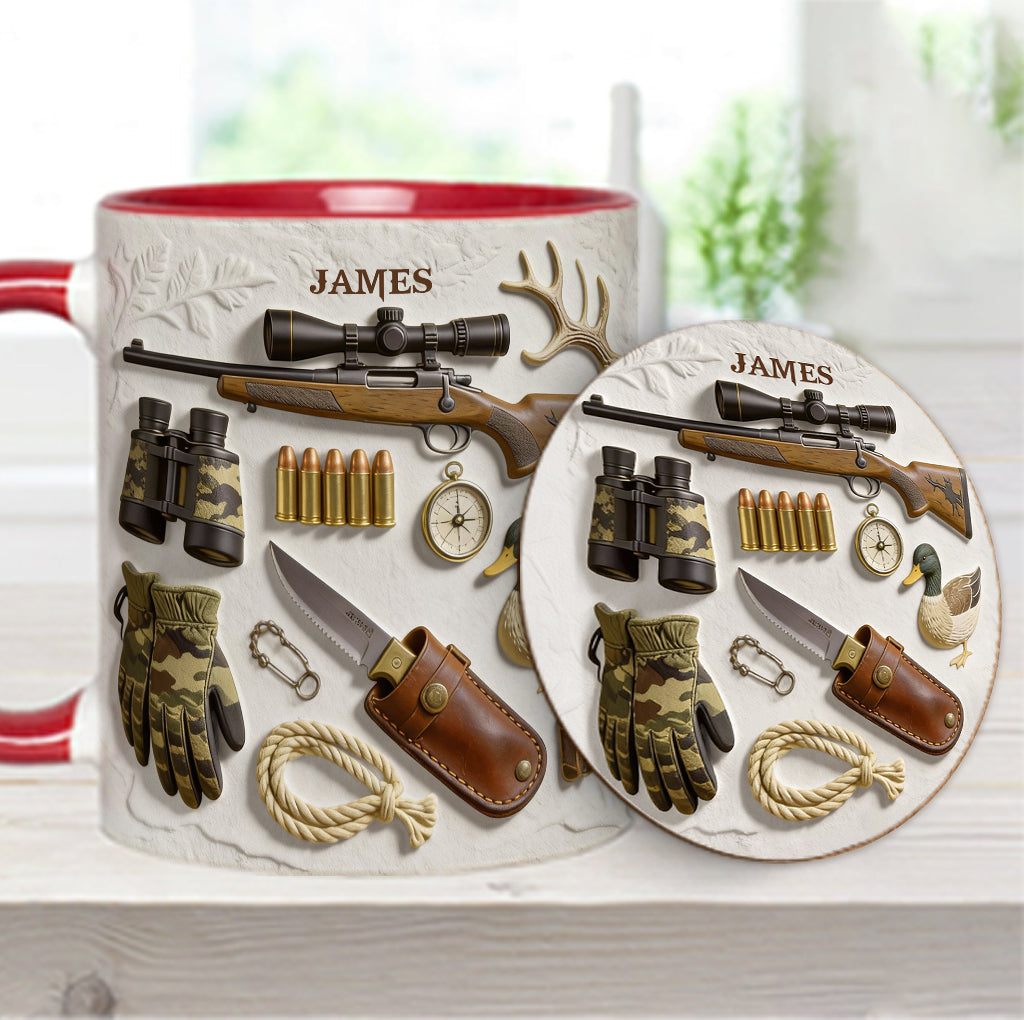 J'adore la chasse - Mug et sous-verre personnalisés sur le thème de la chasse