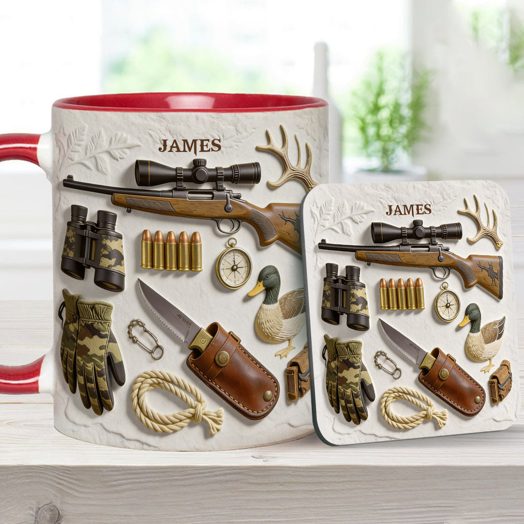 J'adore la chasse - Mug et sous-verre personnalisés sur le thème de la chasse