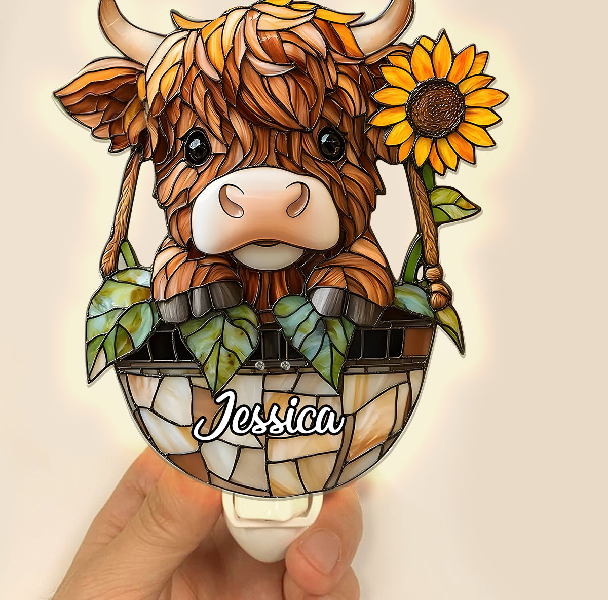 Cute Highland Cow - Personalized Highland Cow Acrylic Plug-In Night Light